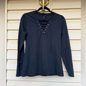 Joe’s black long-sleeved V-neck shirt, crisscross front ties, 100% cotton, S